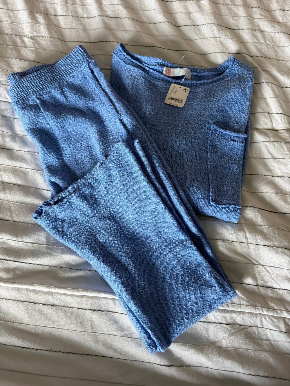 FP Beach | Lightweight Textured Sweater Set in Blue-M